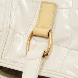 Yves Saint Laurent Off White Croc Embossed Patent Leather Large Downtown Tote