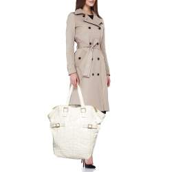 Yves Saint Laurent Off White Croc Embossed Patent Leather Large Downtown Tote