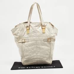 Yves Saint Laurent Off White Croc Embossed Patent Leather Large Downtown Tote