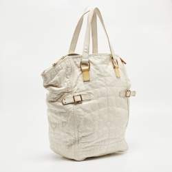 Yves Saint Laurent Off White Croc Embossed Patent Leather Large Downtown Tote
