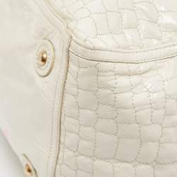 Yves Saint Laurent Off White Croc Embossed Patent Leather Large Downtown Tote