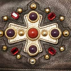 مملوكة مسبقًا Yves Saint Laurent Brown Leather Jeweled Studded Flap Crossbody Bag