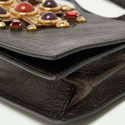 مملوكة مسبقًا Yves Saint Laurent Brown Leather Jeweled Studded Flap Crossbody Bag