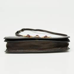 مملوكة مسبقًا Yves Saint Laurent Brown Leather Jeweled Studded Flap Crossbody Bag