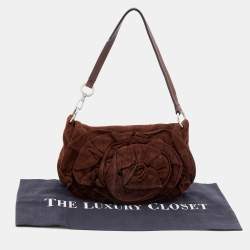 Pre Owned Yves Saint Laurent Dark Brown Suede And Leather Nadja Rose Petal Baguette