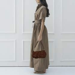 Pre Owned Yves Saint Laurent Dark Brown Suede And Leather Nadja Rose Petal Baguette