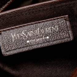 Pre Owned Yves Saint Laurent Dark Brown Suede And Leather Nadja Rose Petal Baguette