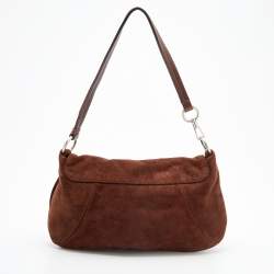 Pre Owned Yves Saint Laurent Dark Brown Suede And Leather Nadja Rose Petal Baguette