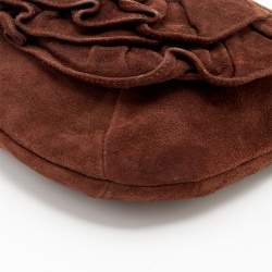 Pre Owned Yves Saint Laurent Dark Brown Suede And Leather Nadja Rose Petal Baguette
