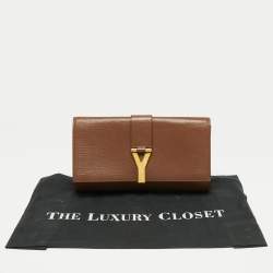 Pre Owned حقيبة كلتش سان لوران شيك جلد بني كبيرة