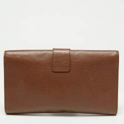 Pre Owned حقيبة كلتش سان لوران شيك جلد بني كبيرة