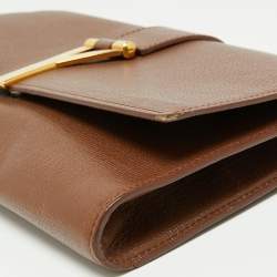 Pre Owned حقيبة كلتش سان لوران شيك جلد بني كبيرة