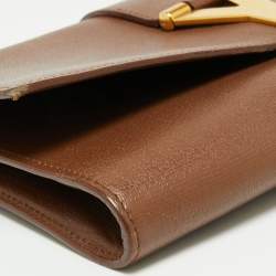 Pre Owned حقيبة كلتش سان لوران شيك جلد بني كبيرة