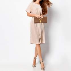 Pre Owned حقيبة كلتش سان لوران شيك جلد بني كبيرة