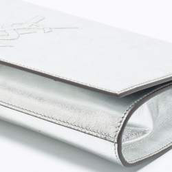 Pre Owned Yves Saint Laurent Silver Glossy Leather Belle De Jour Flap Clutch