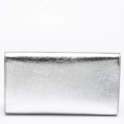 Pre Owned Yves Saint Laurent Silver Glossy Leather Belle De Jour Flap Clutch