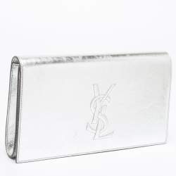 Pre Owned Yves Saint Laurent Silver Glossy Leather Belle De Jour Flap Clutch