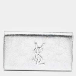 Pre Owned Yves Saint Laurent Silver Glossy Leather Belle De Jour Flap Clutch