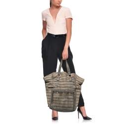 Pre Owned Yves Saint Laurent Olive Green Croc Embossed Nubuck Leather Large Downtown Tote