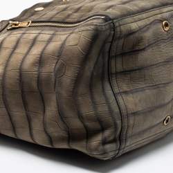 Pre Owned Yves Saint Laurent Olive Green Croc Embossed Nubuck Leather Large Downtown Tote