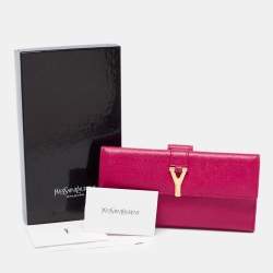 Pre Owned Yves Saint Laurent Fuchsia Leather Y Line Flap Continental Wallet