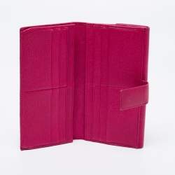 Pre Owned Yves Saint Laurent Fuchsia Leather Y Line Flap Continental Wallet