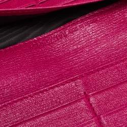 Pre Owned Yves Saint Laurent Fuchsia Leather Y Line Flap Continental Wallet