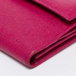 Pre Owned Yves Saint Laurent Fuchsia Leather Y Line Flap Continental Wallet
