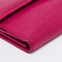 Pre Owned Yves Saint Laurent Fuchsia Leather Y Line Flap Continental Wallet