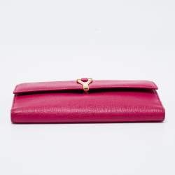 Pre Owned Yves Saint Laurent Fuchsia Leather Y Line Flap Continental Wallet