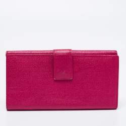 Pre Owned Yves Saint Laurent Fuchsia Leather Y Line Flap Continental Wallet