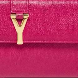 Pre Owned Yves Saint Laurent Fuchsia Leather Y Line Flap Continental Wallet