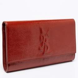 Pre Owned Yves Saint Laurent Cinnamon Brown Patent Leather Belle De Jour Flap Clutch