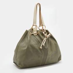 مملوكة مسبقًا Yves Saint Laurent Pale Green/Cream Leather Double Sac Y Tote