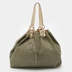 مملوكة مسبقًا Yves Saint Laurent Pale Green/Cream Leather Double Sac Y Tote