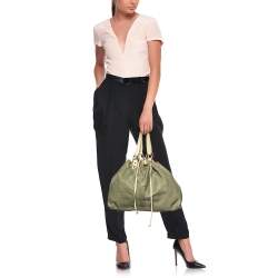 مملوكة مسبقًا Yves Saint Laurent Pale Green/Cream Leather Double Sac Y Tote