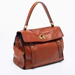 Yves Saint Laurent Brown/Navy Blue Leather and Suede Medium Muse Two Top Handle Bag