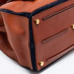 Yves Saint Laurent Brown/Navy Blue Leather and Suede Medium Muse Two Top Handle Bag
