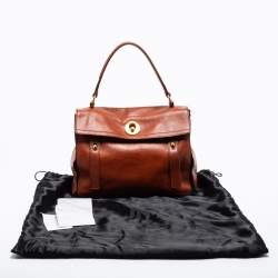 Yves Saint Laurent Brown/Navy Blue Leather and Suede Medium Muse Two Top Handle Bag