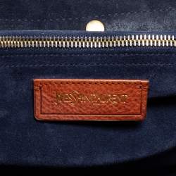 Yves Saint Laurent Brown/Navy Blue Leather and Suede Medium Muse Two Top Handle Bag