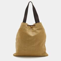 Pre Owned حقيبة يد توتس إيف سان لوران جلد وقش ورباط بيج / بني