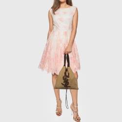 Pre Owned حقيبة يد توتس إيف سان لوران جلد وقش ورباط بيج / بني