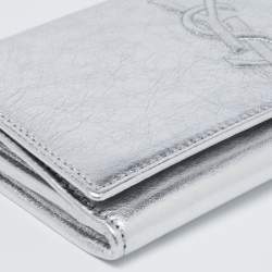 Pre Owned Yves Saint Laurent Metalic Silver Leather Belle De Jour Continental Wallet