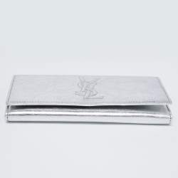 Pre Owned Yves Saint Laurent Metalic Silver Leather Belle De Jour Continental Wallet
