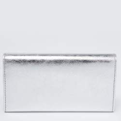 Pre Owned Yves Saint Laurent Metalic Silver Leather Belle De Jour Continental Wallet