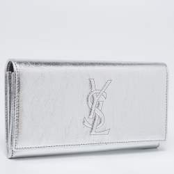Pre Owned Yves Saint Laurent Metalic Silver Leather Belle De Jour Continental Wallet
