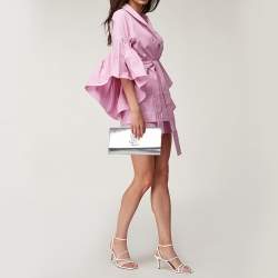 Pre Owned YVES Saint Laurent Silver Leather Cassandre Clutch