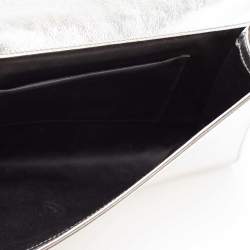 Pre Owned YVES Saint Laurent Silver Leather Cassandre Clutch