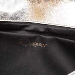 Pre Owned YVES Saint Laurent Silver Leather Cassandre Clutch