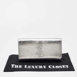 Pre Owned YVES Saint Laurent Silver Leather Cassandre Clutch